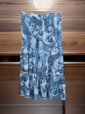 Collections Etc. Women's Blue Paisley Tiered Midi Skirt w/Tie Front-L-EC